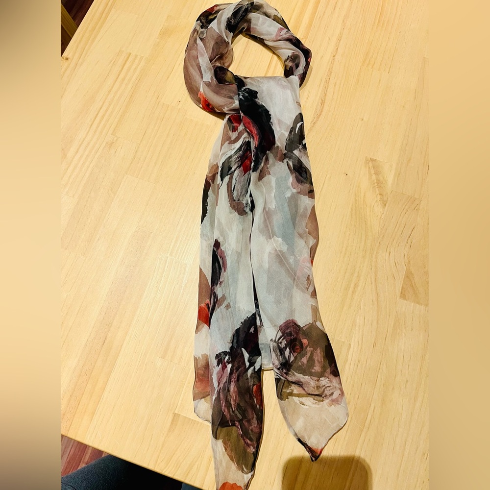 Salvatore Ferragamo Abstract Floral Silk Scarf in Red, Brown, Black and Cream!!